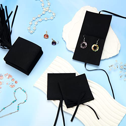 40 Pcs Microfiber Jewelry Pouch 8x8 cm Jewelry Packaging Luxury Small Gift Bags Bow Tie Microfiber Bag for Bracelet Necklace Packaging, Envelope Style with String and Divider(Black)