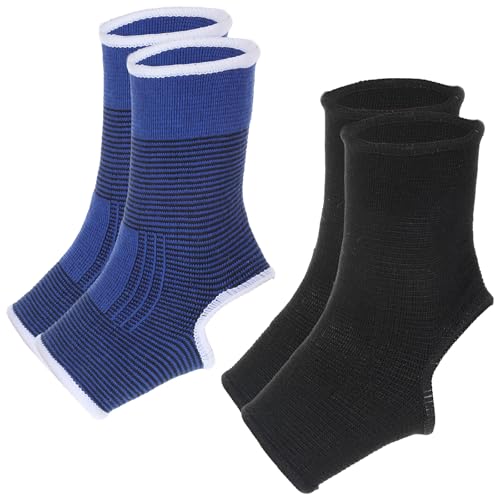 Psiriol 2 Pairs Muay Thai Ankle Support Compression Ankle Sleeve Boxing Foot Braces for Men Women Kickboxing Martial Arts Gym Running Sports Breathable Foot Wraps Support Black Blue