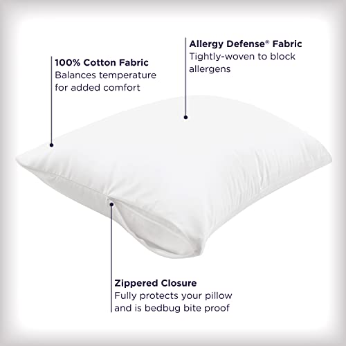 AllerEase Ultimate Advanced Allergy Protection Bedbug Barrier Temperature Balancing Antimicrobial Breathable Comfort Zippered Machine Washable Pillow Protector, Standard/Queen, Size, White - 4 Pack