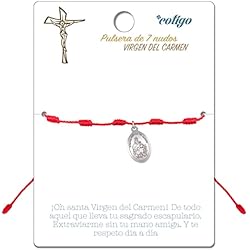 Pulsera Virgen Del Carmen cotigo Pulsera 7 Nudos Roja con Virgen del Carmen en Acero-Amuletos de la Suerte y Proteccion-Pulsera Mal de Ojo para Parejas y Amistad-Bisutería Ajustable,Pulsera Hilo Rojo Mujer y Hombre