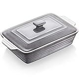 LOVECASA 4.5 Quart Ceramic Casserole Dish with Lid, 9x13 Baking Dish for Oven, Lasagna Pan Deep with Handles, Stoneware Bakeware, Oven & Dishwasher Safe, Grey