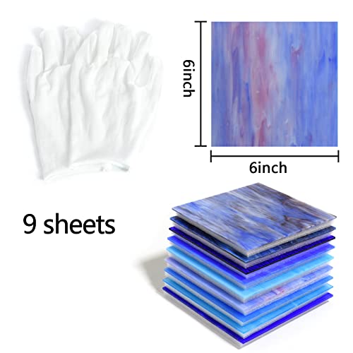Wecrejoni 9 Sheets Variety Stained Glass Sheets 6 X 6" Cathedral Art