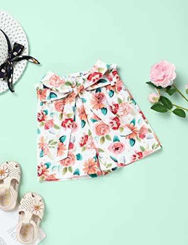 Image of Hipea Toddler Girl Outfits Floral Tops Sleeveless Tank Tops Shorts Headband Summer Clothes Set