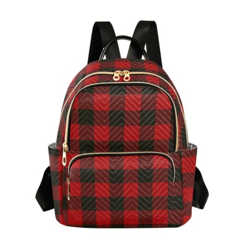 Image of ALAZA Red Black Plaid Checkered Christmas Women Backpack Purse 10L | Fashion Shoulder Bag Daypack Travel Bag Back Pack