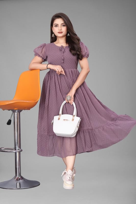 Image of Flower Printed Georgette Maxi Dress for Beautiful Women