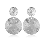 Women's Clip-On Earrings Round Dis Hammered Lightweight Statement Clip Earrings Non-Pierced Silver Clip On Dangle Earrings