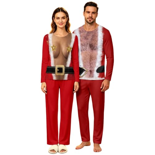 3D Funny Printed Christmas Matching Pajamas for Couples Santa Costume Pjs - image 4