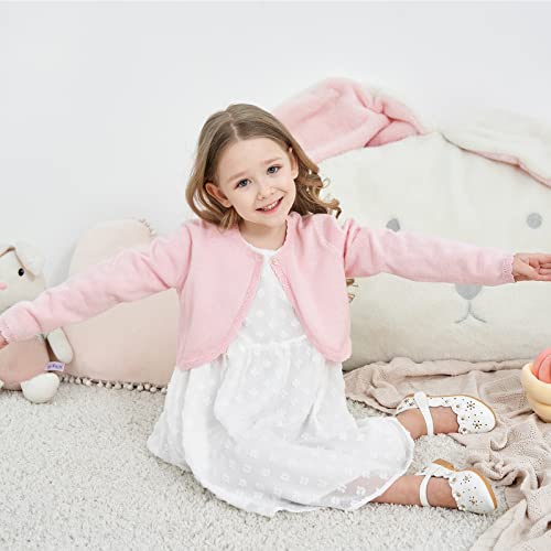 Image of Girls Cardigan Bolero Ruffle Open Front Button Cover-Up 3-12Y | Soft Cotton Blend Knit Long Sleeve Classic Crew Neck Breathable Durable No Shedding School Uniform Casual Outdoor Play Black