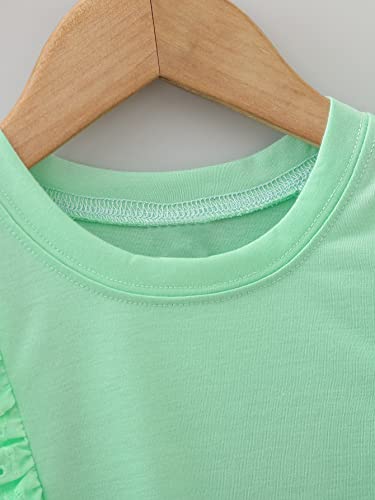 WDIRARA Women's Girls White Blouse Ruffle Cap Sleeve Plain Blank Round Neck Tie Back Summer Casual Blouses 2-7Y4