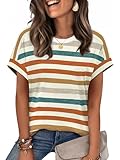 WIHOLL Plus Size Spring Clothes for Women Summer Outfits 2026 Clothing Short Sleeve Shirts Dressy Casual Blouses Fashion Orange Stripes 2XL