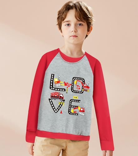 Tkria Boy Sweatshirt for Valentine Dinosaur Monster Truck Shark Toddler Pullover Love Heart Outfit 2-7 Years2