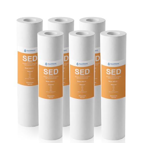 AquaWeaver 5 Micron PP Sediment Water Filter Cartridge 10' x 2.5' Whole House Replacement Compatible with All Standard 10-Inch RO and Well Water Filter Systems, HF-150A, WH-S200-C, AP11T, 6 Pack