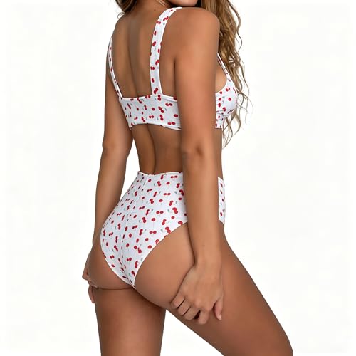 Image of geluboao Bikini Set for Women Solid V Neck Knot Front Push Up High Leg Thong Two Piece Swimsuit