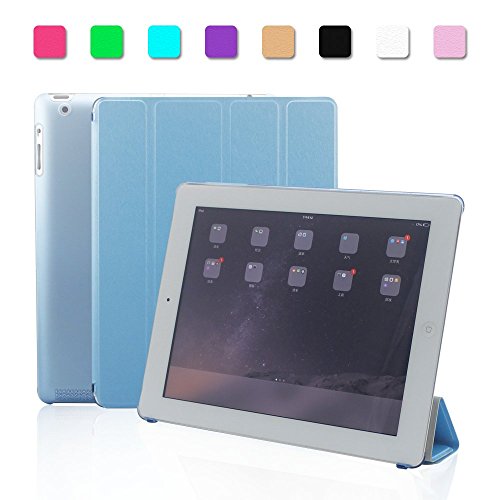 Bfun Silicone Magnetic Auto Wake Up/Sleep Ultra Slim Lightweight Four-fold iPad Stand Cover iPad Case Shell Protector for Apple iPad 2 / iPad 3/ iPad 4 Silk Pattern Blue