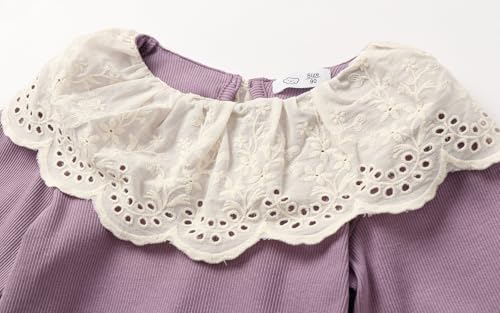 Image of LittleSpring Girls Ribbed Knit Long Sleeve Tshirt with Lace Ruffle Collar