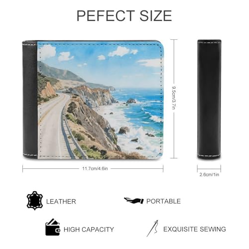 Slim Wallet Highway 1 Ocean View Compact Bifold Wallet with Credit Card Holder Leather Coin Slot ID Window Unisex2