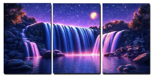 Toile lune moderne décoration salon et chambre lot de 3 tableaux automne oujkeef prêt à suspendre