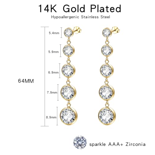 Sparkly CZ Bezel Dangle Earrings for Women (Gold) - image 3