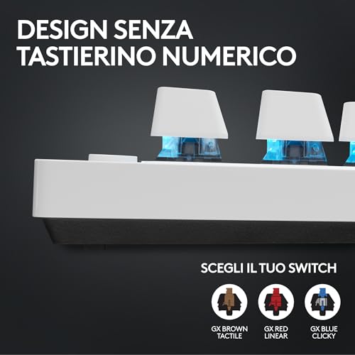 PRO X TKL LIGHTSPEED tastiera gaming wireless, design ultraportatile senza tastierino numerico, LIGHTSYNC RGB, tasti PBT, switch tattili (GX Brown), US International QWERTY, PC - Bianco - Tastiera gaming - Immagine 3
