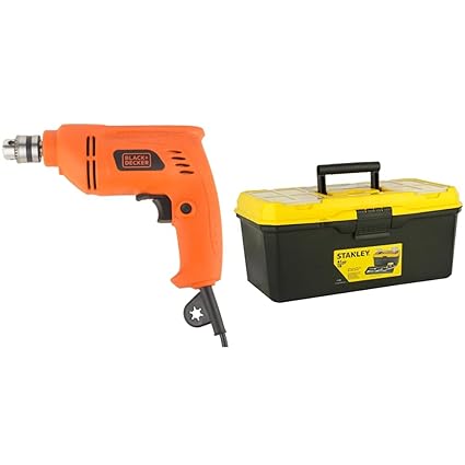 BLACK+DECKER BD65RD 400W VSR 6.5mm Variable Speed Reversible Rotary Drill (2-Pieces) With STANLEY 1-71-949 16-Inches Tool Box