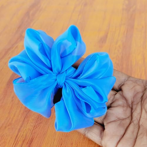 Image of Readymade Ribbon for School Girls - Soft Satin Bow Hair Accessory - Easy to Wear, Stylish & Neat Look - Ideal for School Uniforms bow in girls & Daily Use - Pack of 8 /School Ribbon in Kids (Sky Blue Colour)