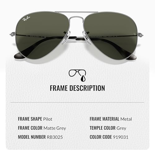 Image of Ray-Ban RB3025 AVIATOR CLASSIC Pilot Shaped Sunglasses for Men & Women with Official RAYBAN Eyewear Kit