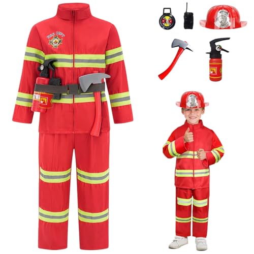 Costume de pompier enfants XS, le cadeau parfait avec casque pour garçons et filles