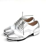 Zapatos de Tap Unisex adulto Zapatos de Tap Niñas Zapatos De Baile De Claqué De Jazz Zapatos clásicos de moda con cordones Material De Cuero zapatos de baile transpirables para Mujer Hombre