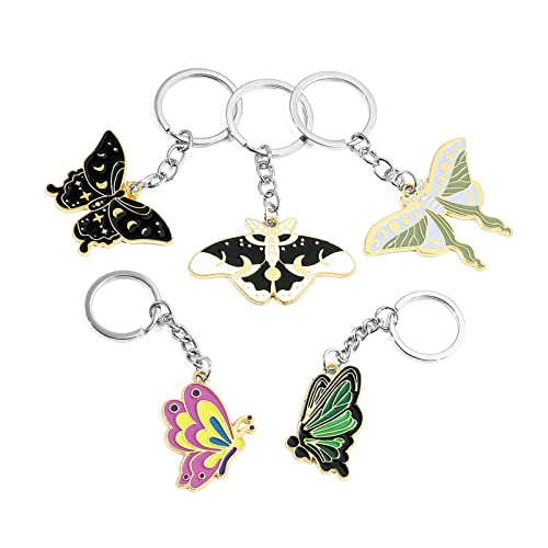 Blaziken Seven Colorful Butterfly Keychain 5Pcs Set For Purse Handbags Women Girl,Gold-Plated Butterfly, Silver Key Ring,Fashion Gifts #TOP28