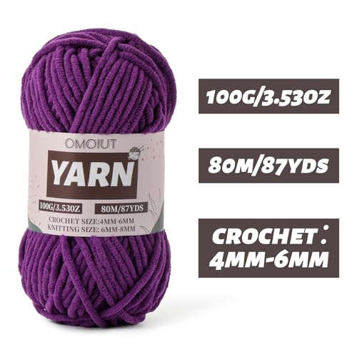 Image of Violet Fluffy Chenille Yarn for Crocheting - Baby Yarn for Crocheting Soft Blanket - (100g /87.4yds) Crochet Amigurumi Chunky Yarns - Super Bulky 5 Velvet Yarns