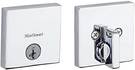 Kwikset 92580-004 258 Downtown Low Profile Slim Square Modern Contemporary Single Cylinder Deadbolt Door Lock featuring SmartKey Security in Polished Chrome