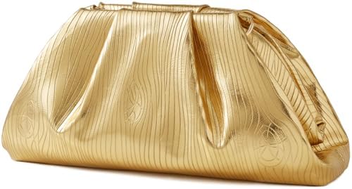 Munansli Light Gold Women's Clutch Purse,Detachable Chain Shoulder Bag, Dumpling Crossbody Bag, Cloud Evening Clutch.