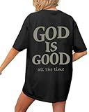 Tarotong Oversize Shirt Damen Kurzarm Longshirt Oberteile Sommer Rückendruck Lässig Blusen Tuniken mit Buchstaben Muster E-Slogan XL