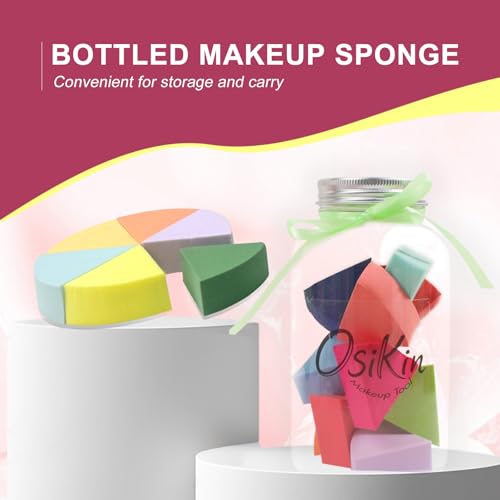 12pcs Triangle Makeup Blending Sponges with Storages Bottle, Dry and Wet Use Pack of Beauty Blender Sponges,Cosmetic Wedges Set for Foundation,Powder,Shadow,Concealer,Cream,Latex-Free