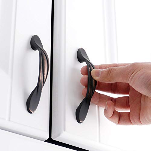 Koofizo Twisted Cabinet Bow Pull - Oil Rubbed Bronze Furniture Handle, 3 Inch/76mm Screw Spacing, 10-Pack for Kitchen Cupboard Door, Bedroom Dresser Drawer, Bathroom Wardrobe Hardware