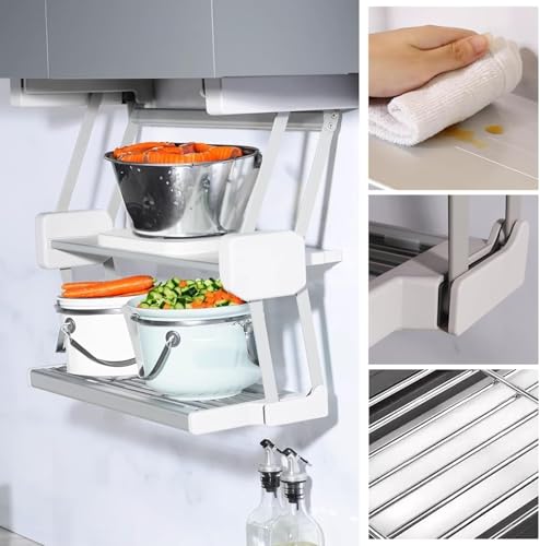 Küchen-Organizer, faltbar, ausziehbar, Gewürzregal, Unterschrank, Organizer für Schrank/Schrank/Geschirrschrank, innovatives Drainageschicht-Design
