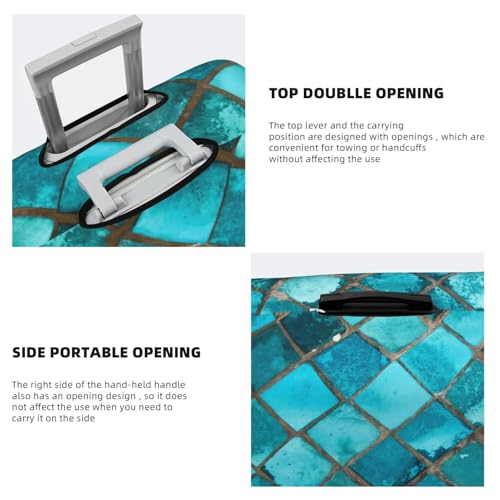 Square Glass Mosaic Print Luggage Cover For Suitcase,Washable Elastic Travel Suitcase Protector With Zipper Closure And Bottom Buckle – Fits 18-32" Luggage-Large3