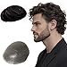 NLW 0.04 Piel fina de PU 25 mm Postizo rizado 100% cabello humano Sistema de peluca para hombre Tamaño base 8 x 10 pulgadas 120% densidad 1B Negro natural