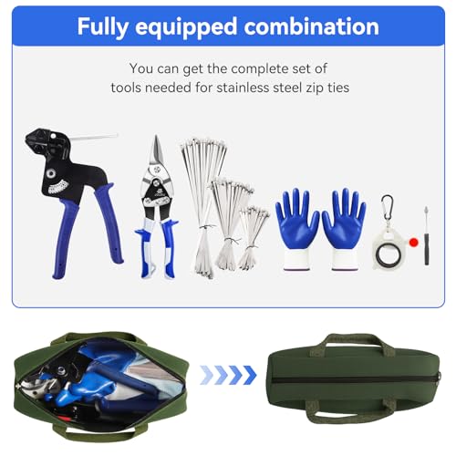 Metal Zip Ties Cutter Stainless Steel Cable Tie Gun Kit Assortment With 150pcs Stainless Steel Zip Ties Heavy Duty Outdoor For Chain Link Fence Parts Exhaust Wrap by JOUGU - Image 6