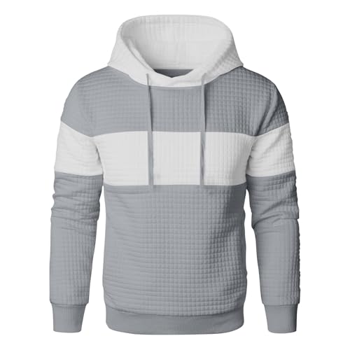 Ymosrh Men's Sweatshirts Hoodies, Color Block Long Sleeve Athletic Workout Hoodie Plaid Jacquard Sweatshirts, S-3XL2