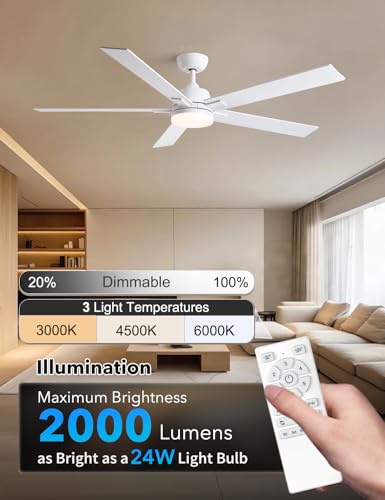 Image of Rayqueen 60 Inch White Ceiling Fans with Lights and Remote,Includes Downrod