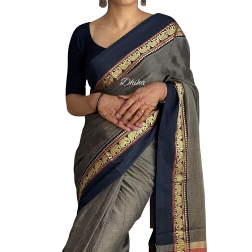Image of Narayanpet Pure Cotton Avani Border Saree for Women with Running Blouse | Tassels | Traditional Woven Solid Design | Handloom Weave