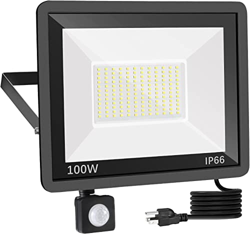 Xycn 100W Led Motion Sensor Flood Light,11500 Lumens Led Work Light With Plug,Ip66 Waterproof Floodlights Outdoor 5000K Daylight White Super Bright Security Light For Garage,Barn,Front Porch #TOP5