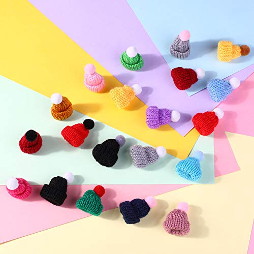 YeyeCyrilze Mini-mutsen om te knutselen, 100 mini-mutsen voor zorgenwoeden, accessoires, mutsen voor gloeikjes, mini gebreide mutsen om te knutselen
