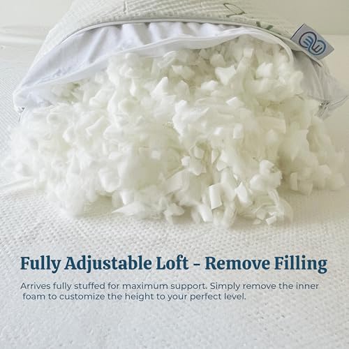 Image of OMEO 2 Pack Standard Size Rayon Derived from Bamboo Pillow for Sleeping Shredded Memory Foam Bed Pillows for Side, Back and Stomach Sleepers, Soft, Cooling, Adjustable and Washable Cover 20 inch x 26 inch