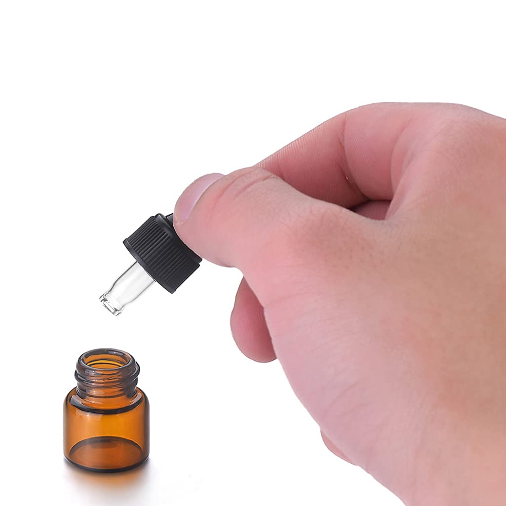 Sprühflasche aus Kunststoff, 100 Stück, 1 ml, Mini-Tropfer aus Braunglas mit Glaspipetten für ätherische Öle, Aromatherapie-Mischungen, Parfüm, Schönheitswerkzeuge, Kosm