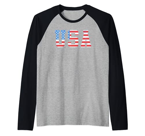 USA Patriotic Abbreviation Raglan Baseball Tee, Black