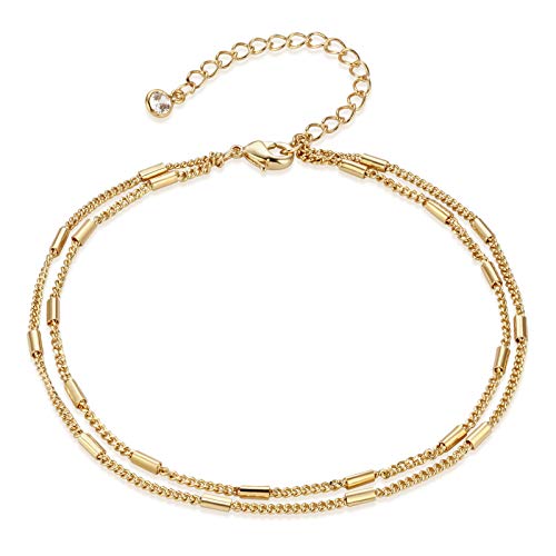 Small Beaded Beach Anklets For Women 14K Gold Plated Gold Anklets Personalized Friendship Anklets Simple Dainty Cute Boho Layered Anklet Extender Chain