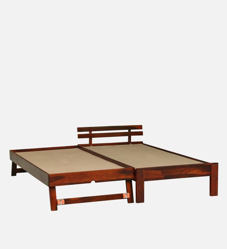 Image of Solid Sheesham Wood Admire Single Size Trundle Bed with 1 Extra Pullout Bed | Wooden Single Bed Cot Palang Furniture for Bedroom Living Room Home and Hotel (Honey Oak Finish)
