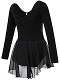 Soudittur Ballettkleidung Mädchen Langarm Ballettkleid für Kinder Baumwolle Balletttrikot Ballettanzug Tanzkleid Tanzbody mit Chiffon Rock Tütü (140, Schwarz)